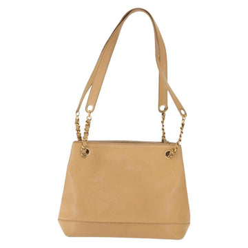 CHANEL Chain Shoulder Bag Caviar Skin Beige Gold CC Auth 150773 - 0
