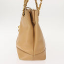 CHANEL Chain Shoulder Bag Caviar Skin Beige Gold CC Auth 150773-3
