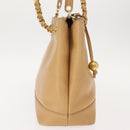 CHANEL Chain Shoulder Bag Caviar Skin Beige Gold CC Auth 150773-4