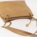 CHANEL Chain Shoulder Bag Caviar Skin Beige Gold CC Auth 150773-6