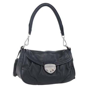 PRADA Shoulder Bag Leather Black Silver Auth 150774