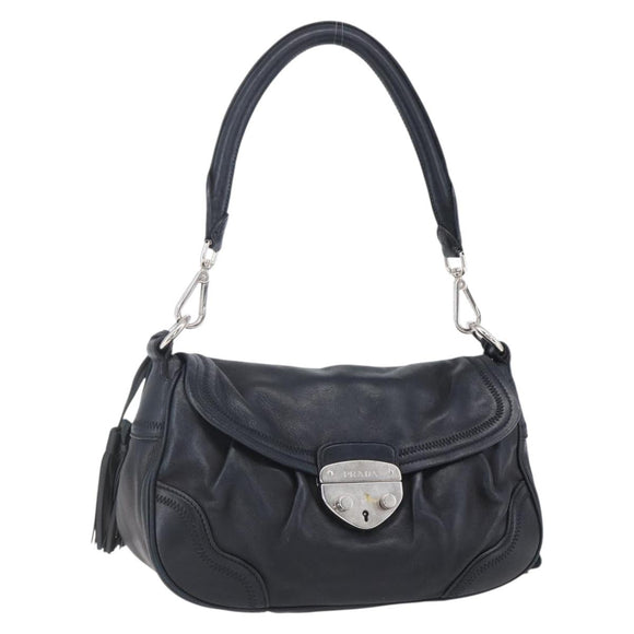 PRADA Shoulder Bag Leather Black Silver Auth 150774