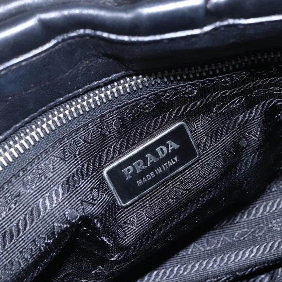 PRADA Shoulder Bag Leather Black Silver Auth 150774