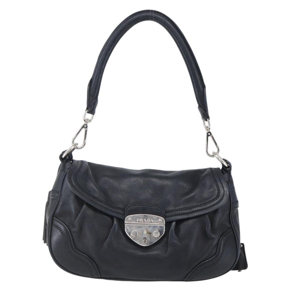 PRADA Shoulder Bag Leather Black Silver Auth 150774