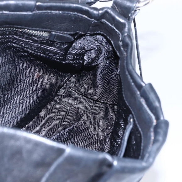 PRADA Shoulder Bag Leather Black Silver Auth 150774