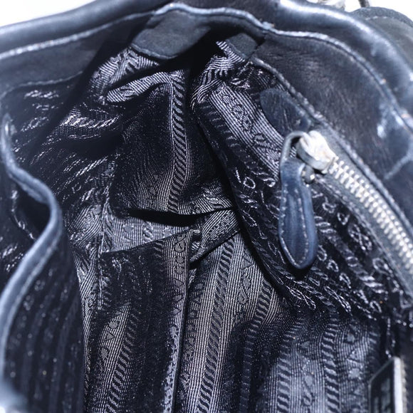 PRADA Shoulder Bag Leather Black Silver Auth 150774