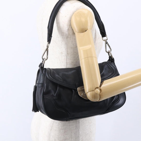 PRADA Shoulder Bag Leather Black Silver Auth 150774