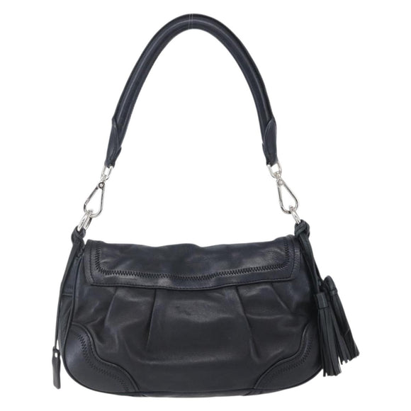PRADA Shoulder Bag Leather Black Silver Auth 150774