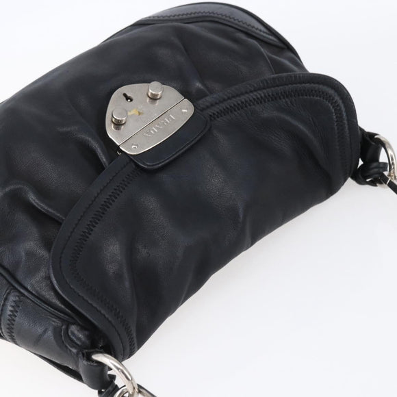 PRADA Shoulder Bag Leather Black Silver Auth 150774