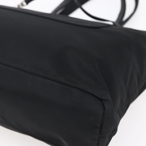 PRADA Tote Bag Nylon Black Silver Auth 150776