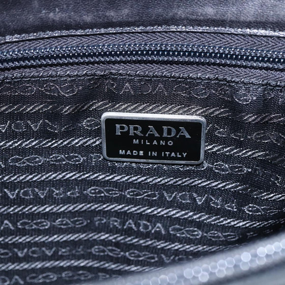 PRADA Tote Bag Nylon Black Silver Auth 150776