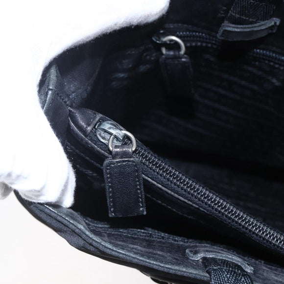 PRADA Tote Bag Nylon Black Silver Auth 150776