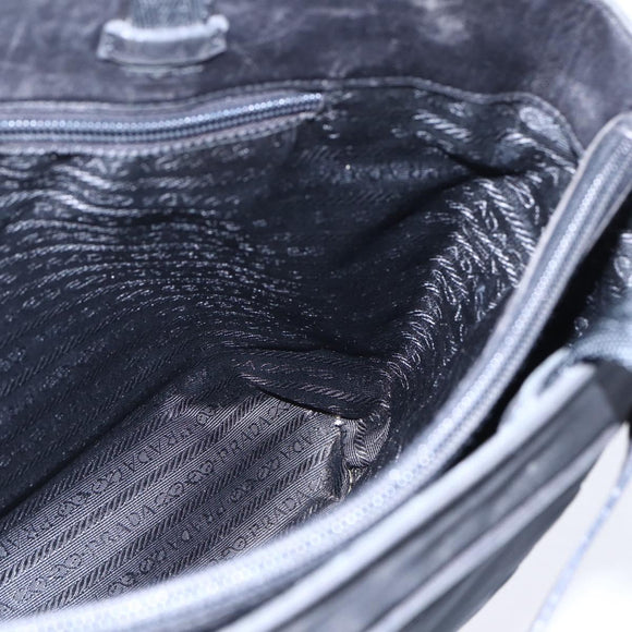 PRADA Tote Bag Nylon Black Silver Auth 150776