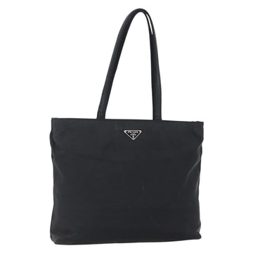 PRADA Tote Bag Nylon Black Silver Auth 150776