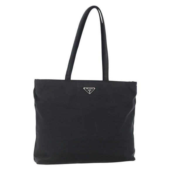 PRADA Tote Bag Nylon Black Silver Auth 150776