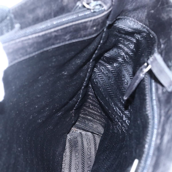 PRADA Tote Bag Nylon Black Silver Auth 150776