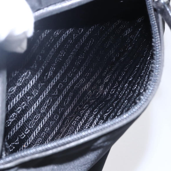 PRADA Tote Bag Nylon Black Silver Auth 150776