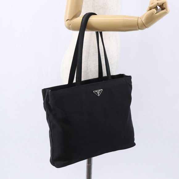 PRADA Tote Bag Nylon Black Silver Auth 150776