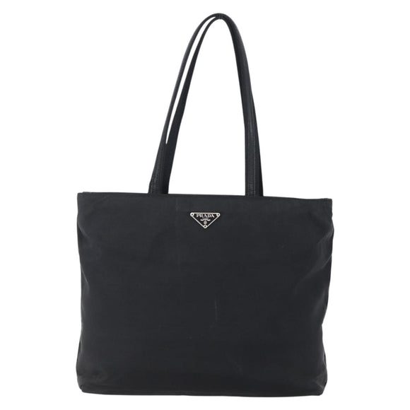 PRADA Tote Bag Nylon Black Silver Auth 150776