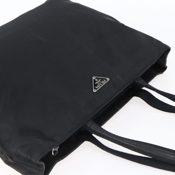 PRADA Tote Bag Nylon Black Silver Auth 150776