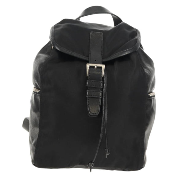 PRADA Backpack Nylon Leather Black Silver Auth 150778