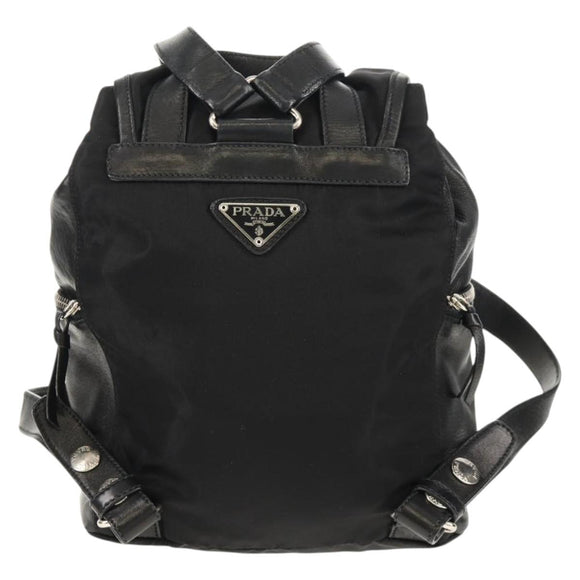 PRADA Backpack Nylon Leather Black Silver Auth 150778