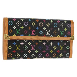 LOUIS VUITTON Monogram Multicolor Porte Tresor Wallet Black M92658 Auth 150783V
