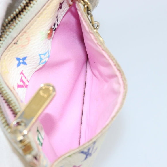 LOUIS VUITTON Multicolor Pochette Cles NM Coin Purse White M93734 LV Auth 150788