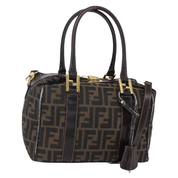 FENDI Zucca Canvas Handtasche 2-Wege Schwarz Braun Authentisch 150808