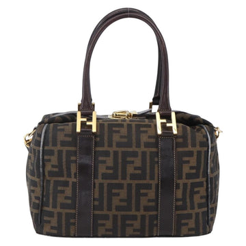 FENDI Zucca Canvas Hand Bag 2way Black Brown Auth 150808 - 0