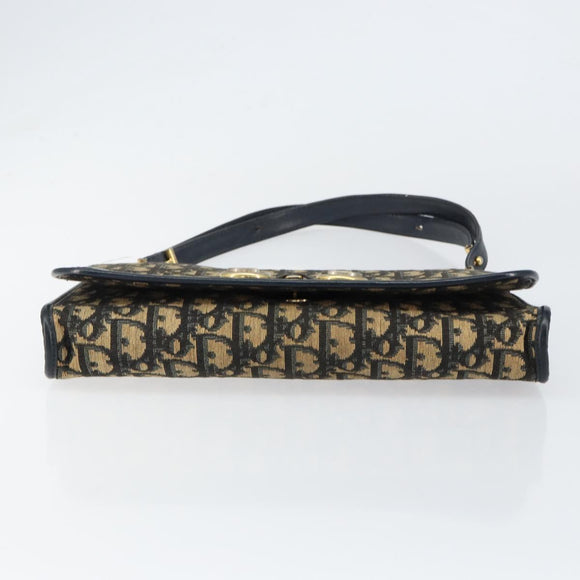 Christian Dior Trotter Canvas Shoulder Bag Navy Gold Auth 150810