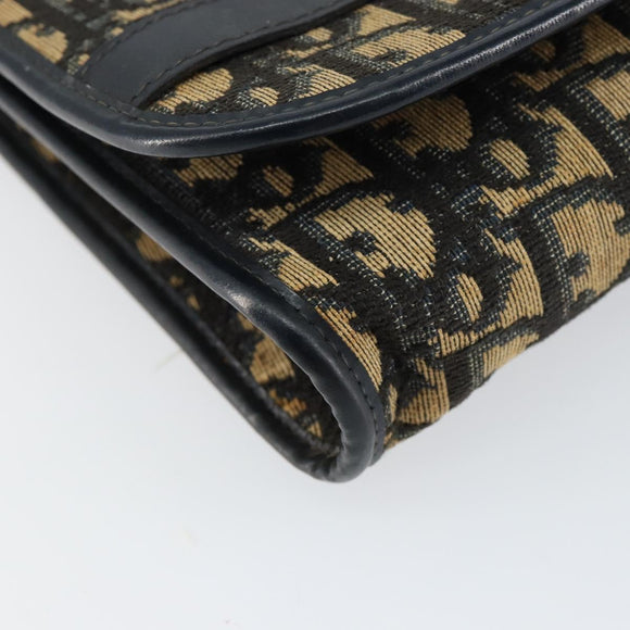 Christian Dior Trotter Canvas Shoulder Bag Navy Gold Auth 150810