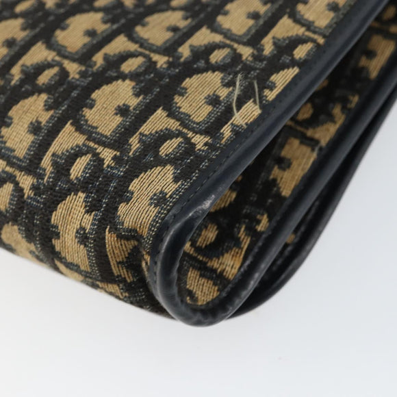 Christian Dior Trotter Canvas Shoulder Bag Navy Gold Auth 150810