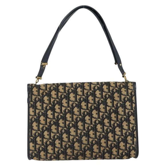 Christian Dior Trotter Canvas Shoulder Bag Navy Gold Auth 150810