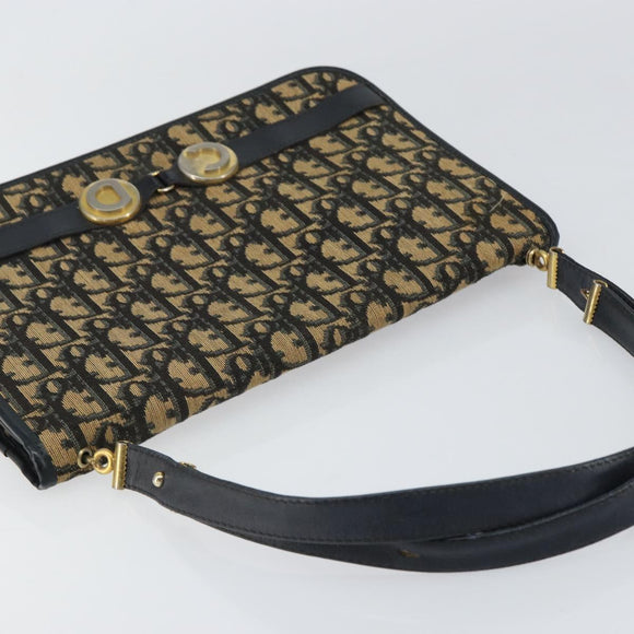 Christian Dior Trotter Canvas Shoulder Bag Navy Gold Auth 150810