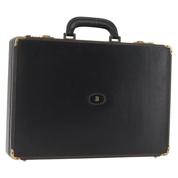 BALLY Attache Case Leather Black Gold Auth 150811