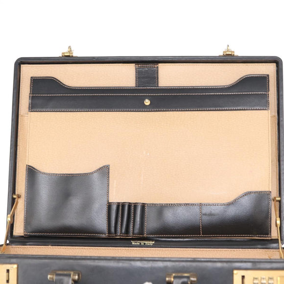 BALLY Attache Case Leather Black Gold Auth 150811