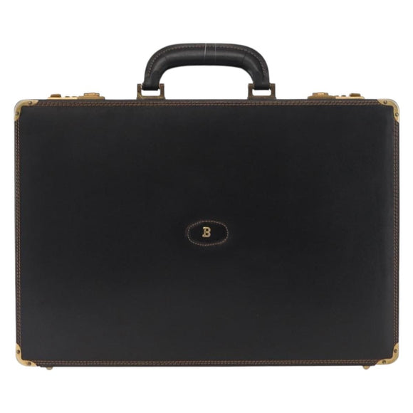 BALLY Attache Case Leather Black Gold Auth 150811