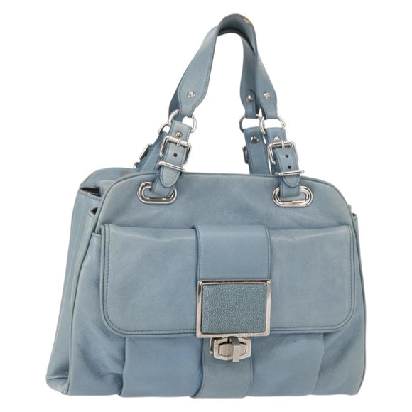 BALENCIAGA Hand Bag Leather Light Blue Silver Auth 150812
