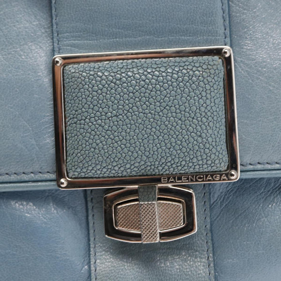 BALENCIAGA Hand Bag Leather Light Blue Silver Auth 150812