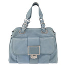 BALENCIAGA Hand Bag Leather Light Blue Silver Auth 150812-13