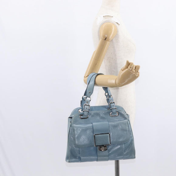 BALENCIAGA Hand Bag Leather Light Blue Silver Auth 150812