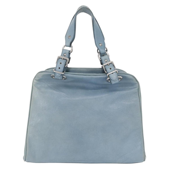 BALENCIAGA Hand Bag Leather Light Blue Silver Auth 150812