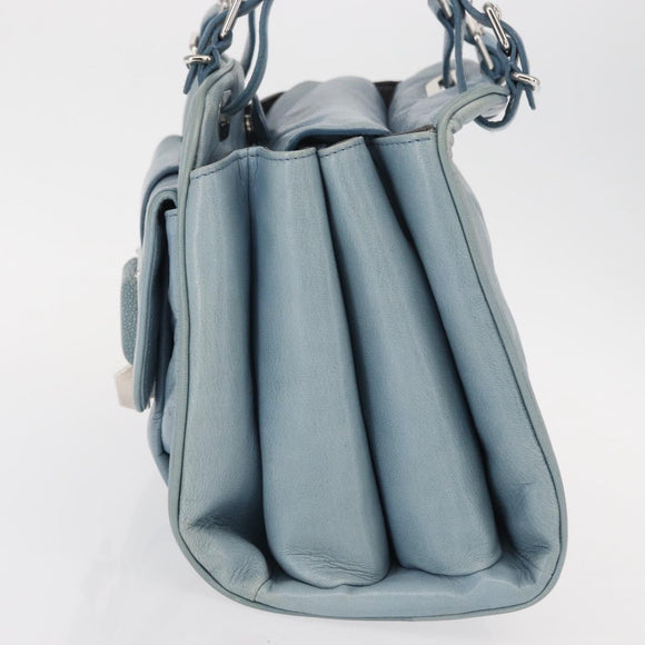 BALENCIAGA Hand Bag Leather Light Blue Silver Auth 150812