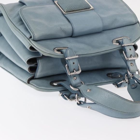 BALENCIAGA Hand Bag Leather Light Blue Silver Auth 150812