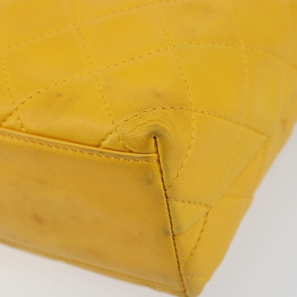 CHANEL Matelasse Shoulder Bag Lamb Skin Yellow Gold CC Auth 150813
