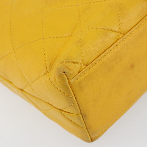 CHANEL Matelasse Shoulder Bag Lamb Skin Yellow Gold CC Auth 150813