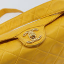 CHANEL Matelasse Shoulder Bag Lamb Skin Yellow Gold CC Auth 150813-17