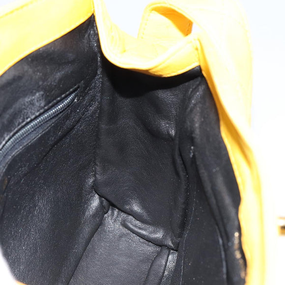 CHANEL Matelasse Shoulder Bag Lamb Skin Yellow Gold CC Auth 150813