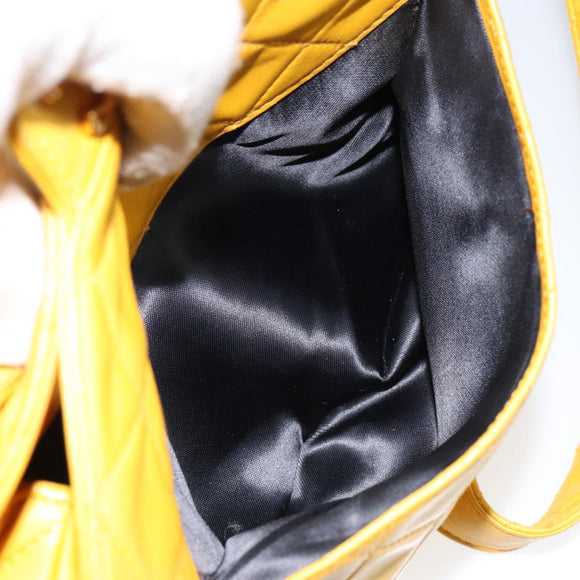 CHANEL Matelasse Shoulder Bag Lamb Skin Yellow Gold CC Auth 150813